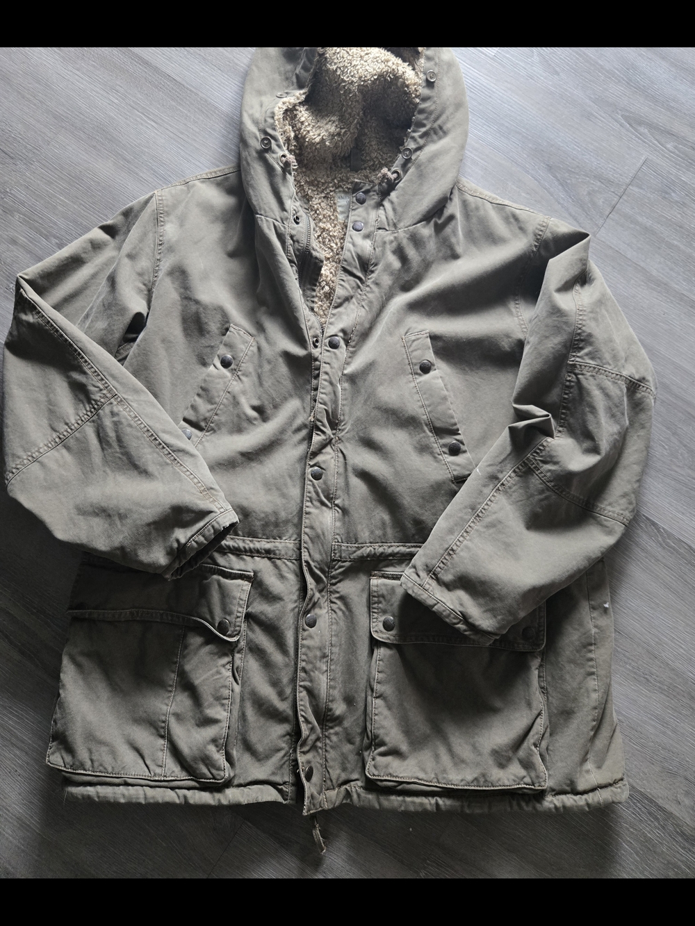 American Eagle Outfitters Olive Green Sherpa-Lined Field Jacket